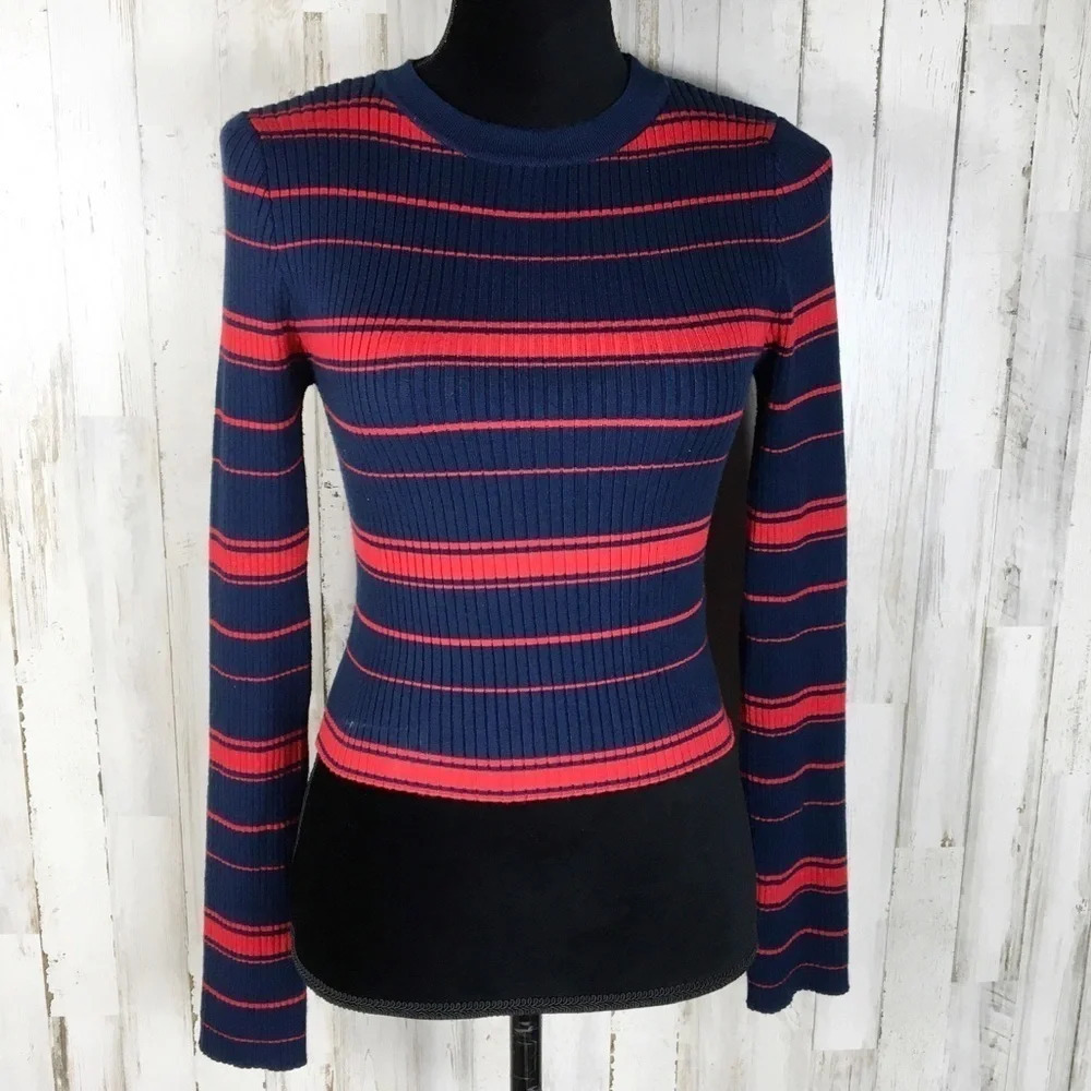 Kendall & Kylie Ribbed Knit Sweater Top Stripe M